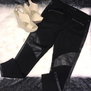 Leather Patched Black Leggings